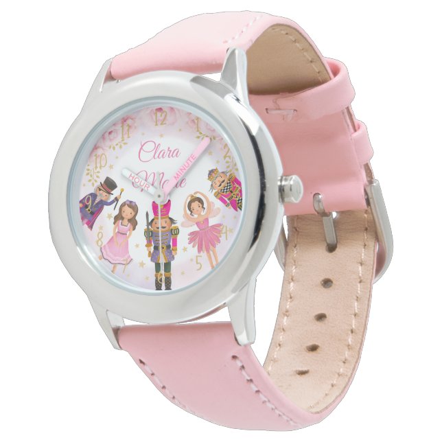 Girly Nutkraker Ballerina Blush Pink Gold Floral Horloge (Gekanteld)