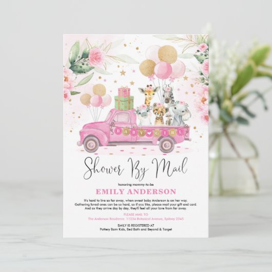 Girly Oerwoud Safari Animals Baby shower per post Kaart (Staand voorkant)