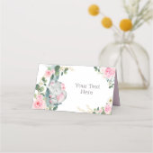 Girly Olifant Roze Bloemen Rozen Eten Label Plaatskaartje (Voorkant)