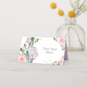 Girly Olifant Roze Bloemen Rozen Eten Label Plaatskaartje