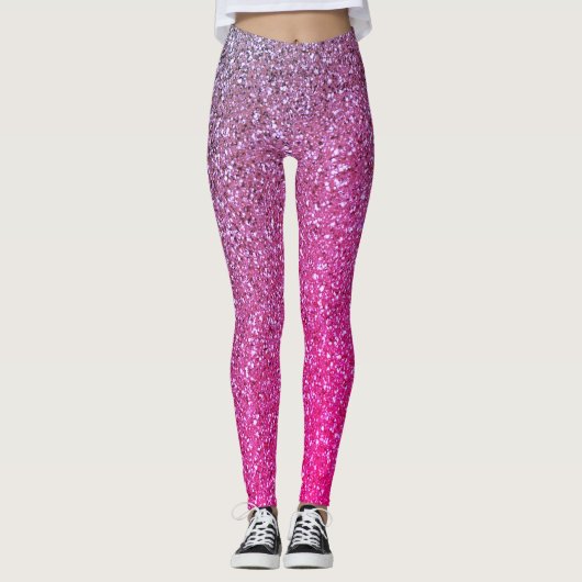 Girly Ombre Pink & Paarse Glitter Leggings (Voorkant)