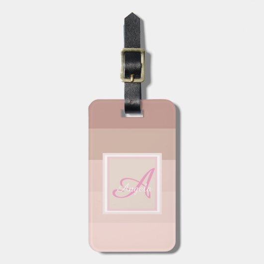 Girly Ombre Striped Monogram-Gepersonaliseerd Bagagelabel (Voorkant verticaal)