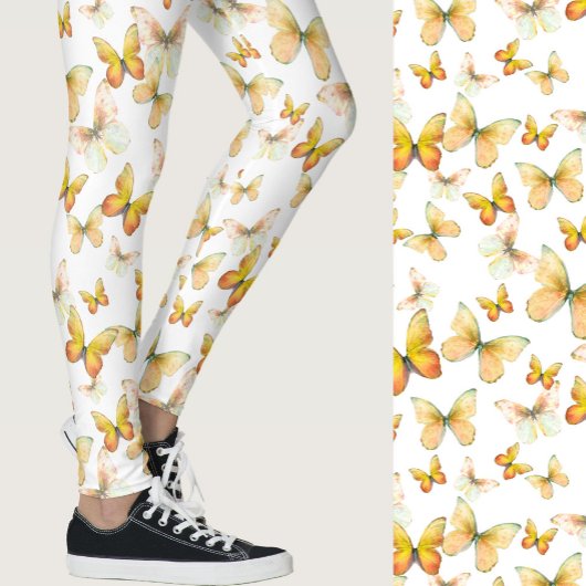 Girly orange butterfly whimsical patterned leggings