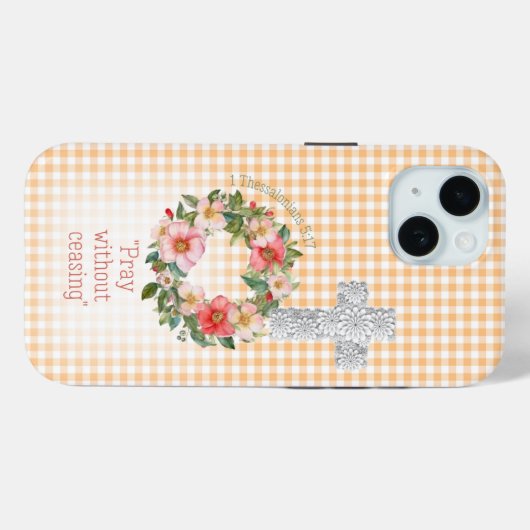 Girly Orange Check Rose Wreath Cross Bible Case-Mate iPhone Case (Achterkant (horizontaal))