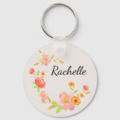 Girly Orange & Pink Floral Monogrammed Sleutelhanger (Achterkant)