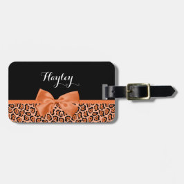 Girly Oranje Black Jaguar Cute Ribbon met naam Bagagelabel