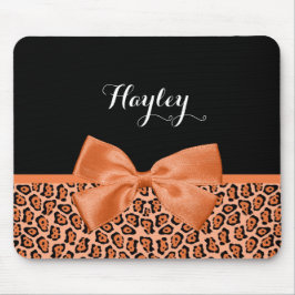 Girly Oranje Black Jaguar Cute Ribbon met naam Muismat