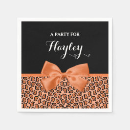 Girly Oranje Black Jaguar Cute Ribbon met naam Servet