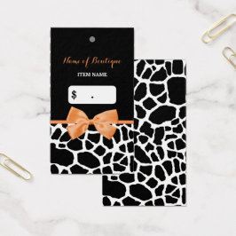 Girly Oranje Bow Giraffe Print Boutique Hang Label Visitekaartje