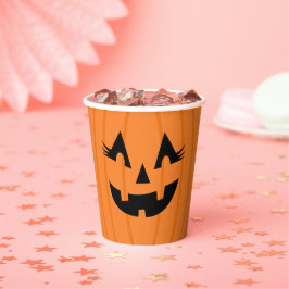 Girly Oranje Jack O Lantern met Lashes Halloween Papieren Bekers