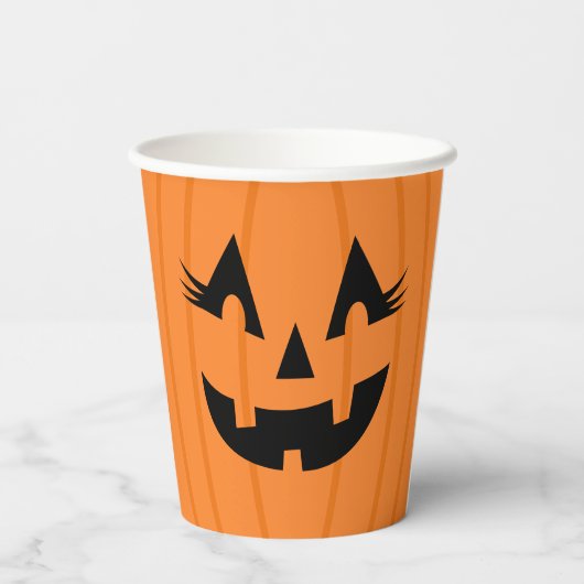 Girly Oranje Jack O Lantern met Lashes Halloween Papieren Bekers (Achterkant)