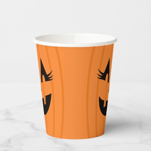 Girly Oranje Jack O Lantern met Lashes Halloween Papieren Bekers (Links)