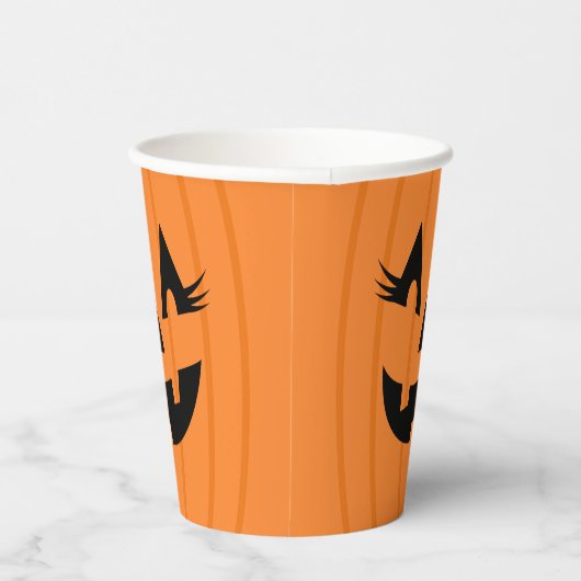 Girly Oranje Jack O Lantern met Lashes Halloween Papieren Bekers (Rechts)