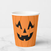 Girly Oranje Jack O Lantern met Lashes Halloween Papieren Bekers (Voorkant)