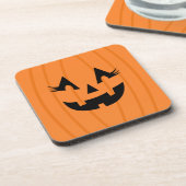 Girly Oranje Jack O Lantern Pumpkin Face Halloween Bier Onderzetter (Linkerzijde)