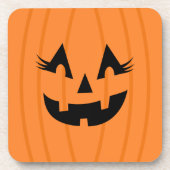 Girly Oranje Jack O Lantern Pumpkin Face Halloween Bier Onderzetter (Voorkant)