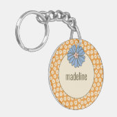 Girly Oranje Retro Bloempatroon Sleutelhanger (Voorkant Links)