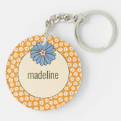 Girly Oranje Retro Bloempatroon Sleutelhanger (Achterkant)