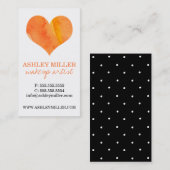 Girly Oranje Waterverf Hart Polka Dot Achtergrond Visitekaartje (Voorkant / Achterkant)