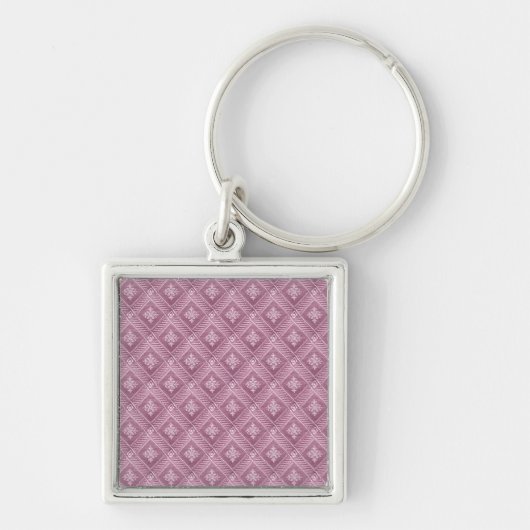 Girly Orchid Pink Damask Pattern Sleutelhanger (Voorkant)