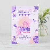 Girly Outer Space Festival Paarse roze verjaardag Kaart (Staand voorkant)