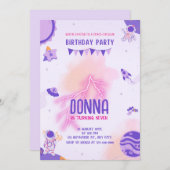 Girly Outer Space Festival Paarse roze verjaardag Kaart (Voorkant / Achterkant)