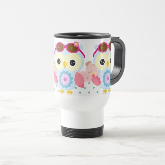 Girly Owl met parelkleurstoffen Reisbeker (Voorkant rechts)
