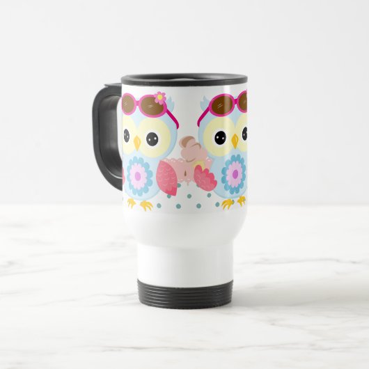 Girly Owl met parelkleurstoffen Reisbeker (Voorkant links)