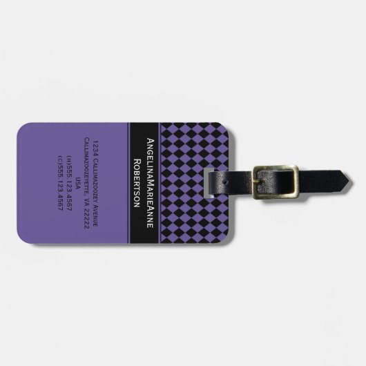 Girly Paars Black Argyle Diamond Pattern Labels (Voorkant horizontaal)