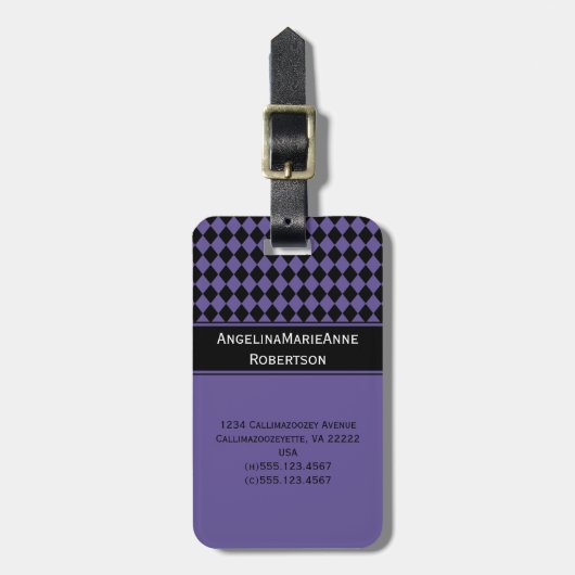 Girly Paars Black Argyle Diamond Pattern Labels (Voorkant verticaal)