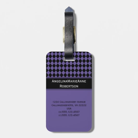 Girly Paars Black Argyle Diamond Pattern Labels (Achterkant verticaal)