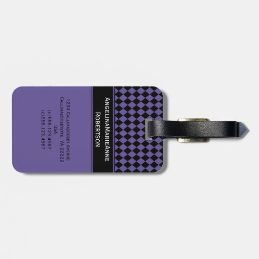 Girly Paars Black Argyle Diamond Pattern Labels (Achterkant horizontaal)