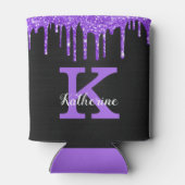 Girly Paars Black Glitter Drift Monogram Name Blikjeskoeler (Achterkant)