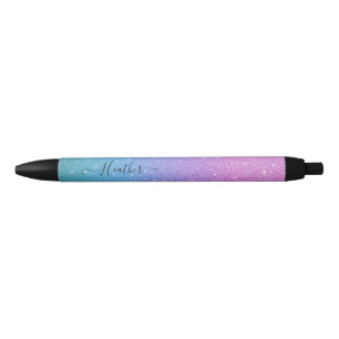 Girly Paars Blue Glitter Black Ink Pen