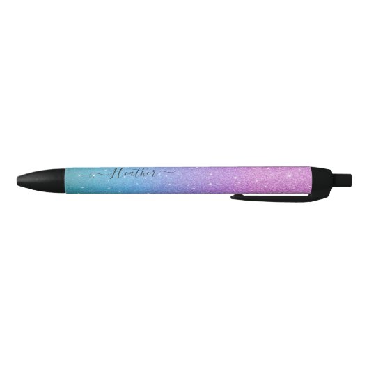 Girly Paars Blue Glitter Black Ink Pen (Bodem)