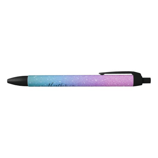 Girly Paars Blue Glitter Black Ink Pen (Bovenkant)