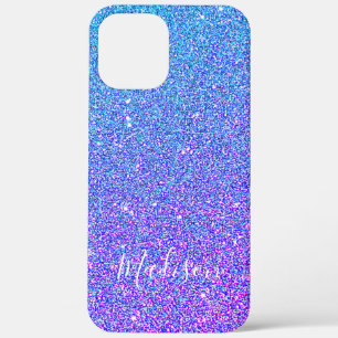 Girly Paars Blue Glitter Sparkle Ombre Name Case-Mate iPhone Case