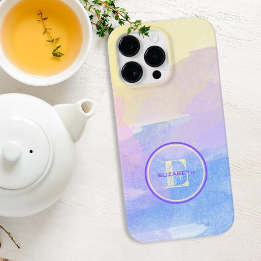 Girly Paars Blue Waterverf Elegant Monogram Name Case-Mate iPhone Case
