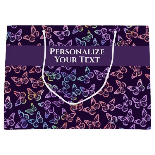  Girly Paars Butterfly Pattern, gepersonaliseerd Groot Cadeauzakje (Voorkant)