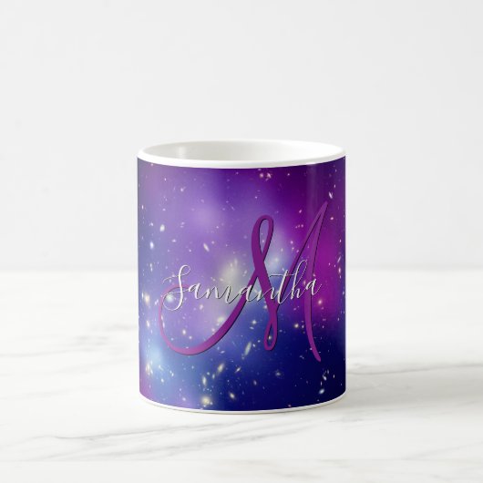 Girly Paars Celestial Photo Monogram Koffiemok (Center)