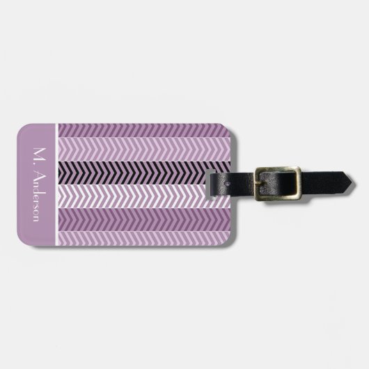 Girly Paars Chevron Stripes Pattern and Name Bagagelabel (Voorkant horizontaal)
