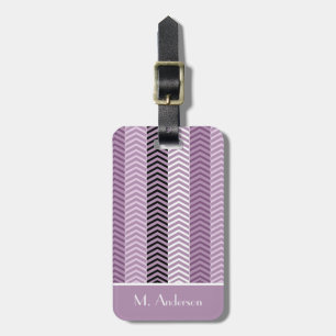 Girly Paars Chevron Stripes Pattern and Name Bagagelabel