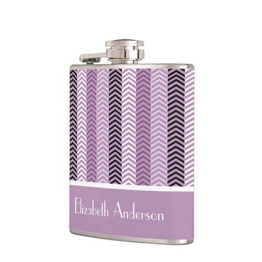 Girly Paars Chevron Stripes Pattern met naam Heupfles (Links)