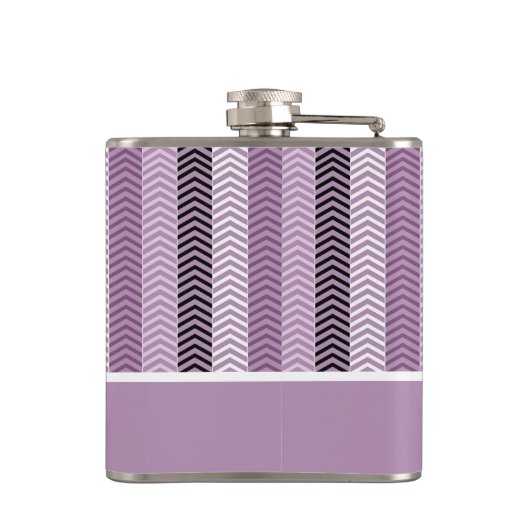 Girly Paars Chevron Stripes Pattern met naam Heupfles (Achterkant)