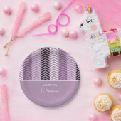 Girly Paars Chevron Stripes Pattern met naam Papieren Bordje (Feest)