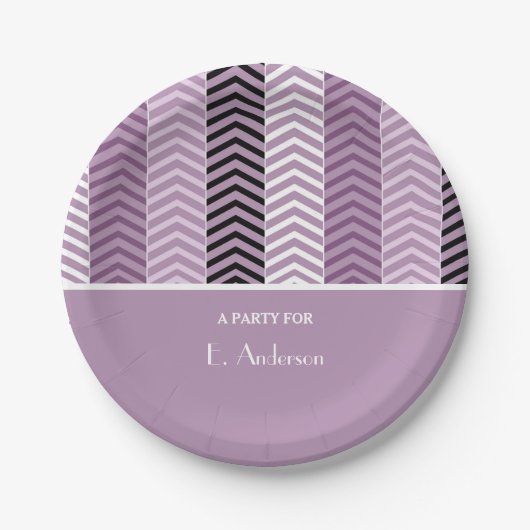 Girly Paars Chevron Stripes Pattern met naam Papieren Bordje (Voorkant)