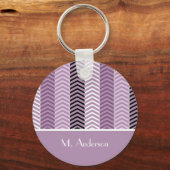 Girly Paars Chevron Stripes Pattern met naam Sleutelhanger (Voorkant)