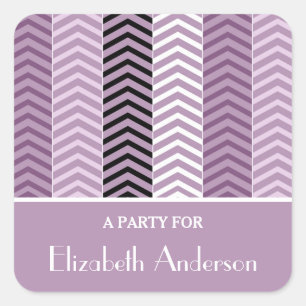 Girly Paars Chevron Stripes Pattern met naam Vierkante Sticker