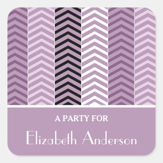 Girly Paars Chevron Stripes Pattern met naam Vierkante Sticker (Voorkant)