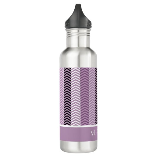Girly Paars Chevron Stripes Pattern met naam Waterfles (Links)